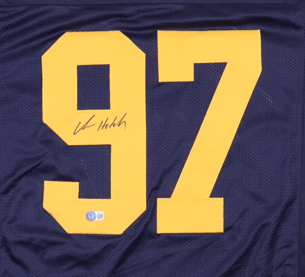 Michigan Aidan Hutchinson Signed Navy Blue Pro Style Framed Jersey BAS  Witnessed
